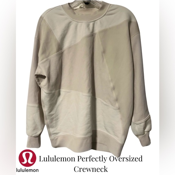 lululemon athletica Tops - Lululemon Perfectly Oversized Crew Neck Sweatshirt Patchwork Cream